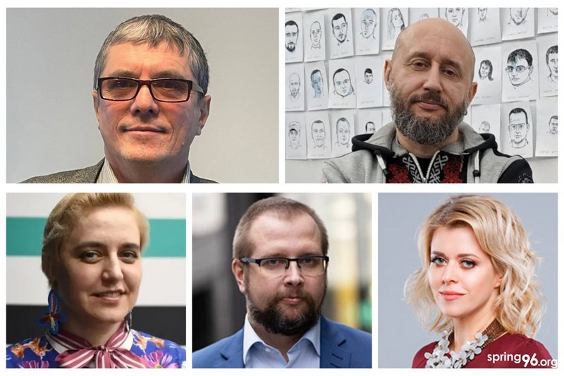 Евгений Вильский, Вадим Дмитренко, Ольга Карач, Анатолий Котов и Вероника Цепкало. Коллаж ПЦ «Вясна»