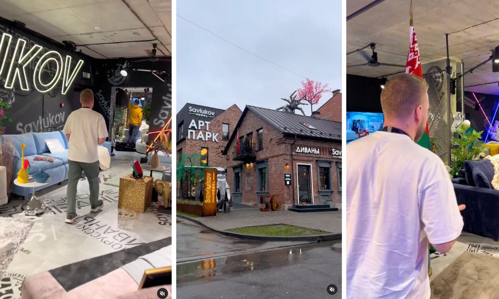 Скриншоты из Инстаграм, на которых видны красно-зеленые флаги в интерьере помещений.