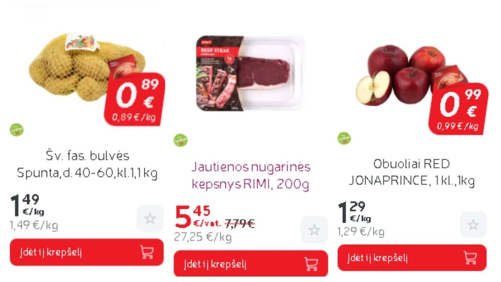 Скриншоты с сайта rimi.lt.