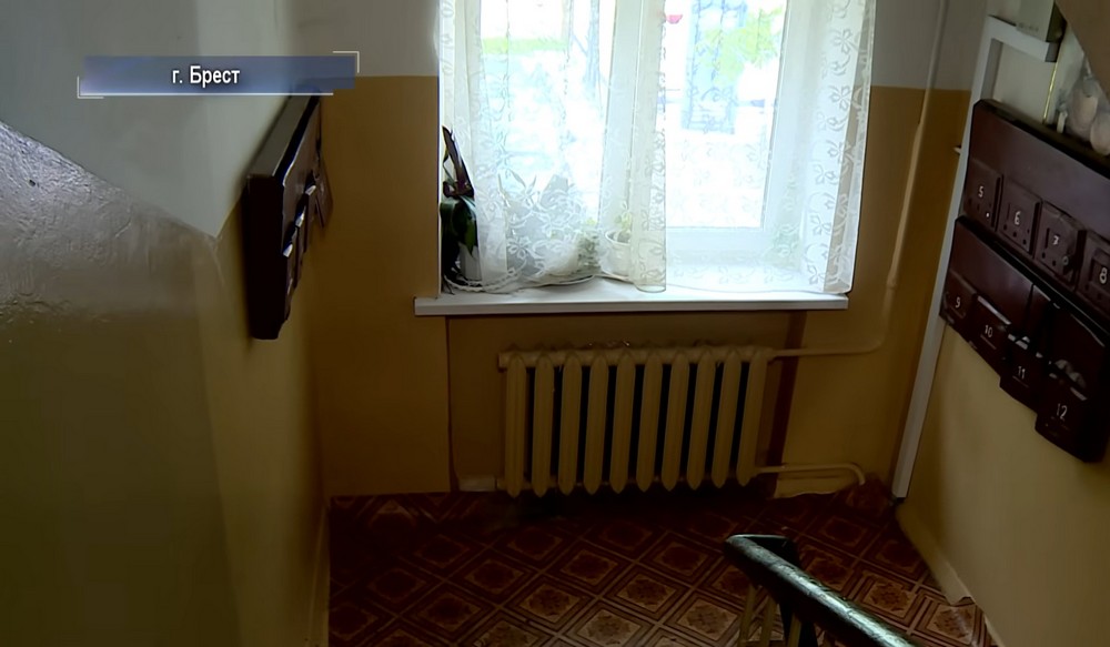 Окно в подъезде дома, где живет Елена Твердая. Скриншот видео