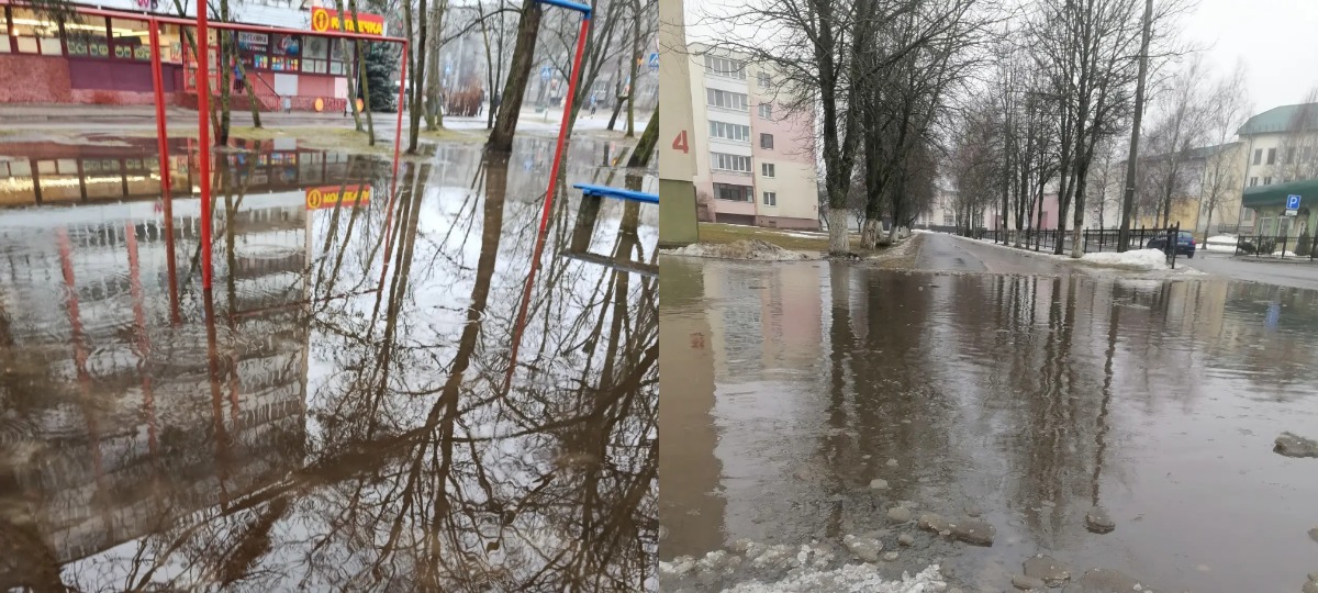 большие лужи возле жилых домов